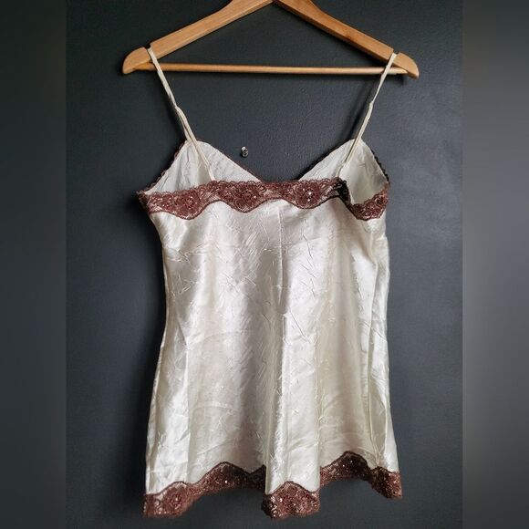 Y2k Babydoll Lace Trim Tank Cami Polyester Cream Sz L No boundaries Fairy Grunge - Picture 2 of 6